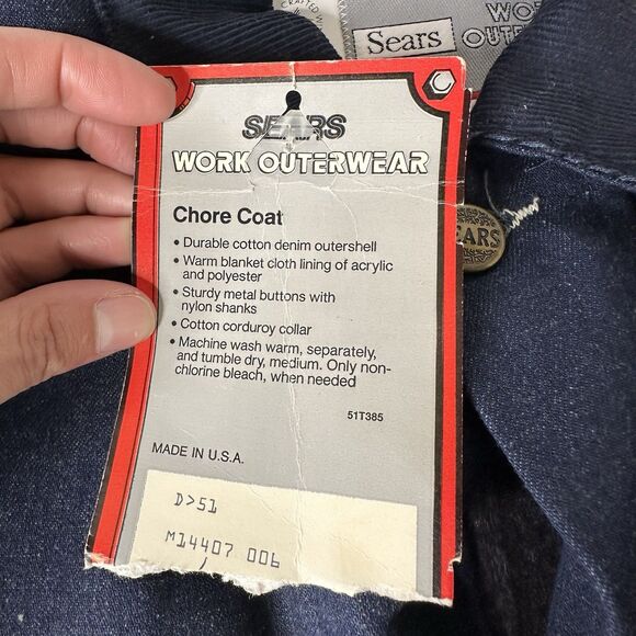 Vtg Sears Work Outerwear Blanket Lined Denim Chore Coat Mens XL Jacket 80s Union - Picture 6 of 16